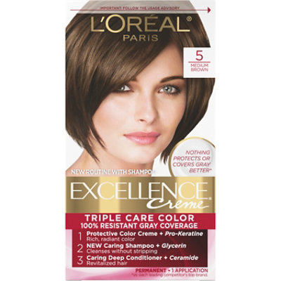L'Oreal Paris Excellence Creme Permanent Triple Care Hair Color 5 Medium Brown Kit - Each - Image 1