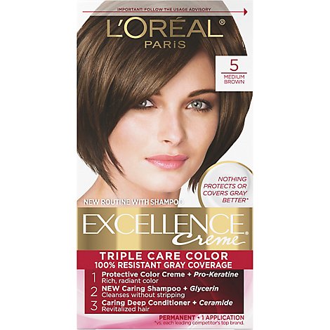 LOreal Paris Excellence Creme Permanent Triple Protection 5 Medium Brown Hair Color - Each
