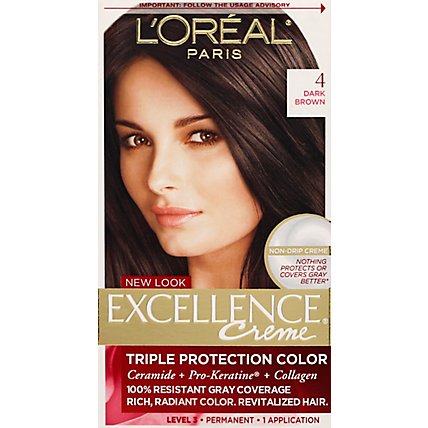 LOreal Paris Excellence Creme Permanent Triple Protection 4 Dark Brown Hair  Color - Each - Safeway