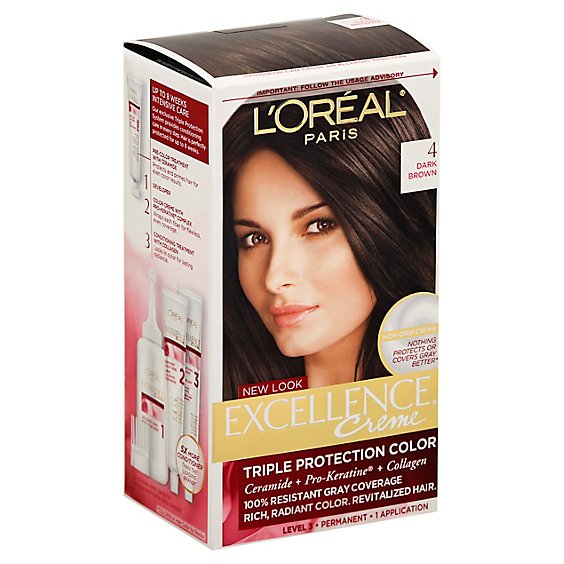 LOreal Paris Excellence Creme Permanent Triple Protection 4 Dark Brown Hair Color - Each