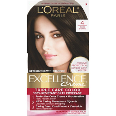 LOreal Paris Excellence Creme Permanent Triple Protection 4 Dark Brown Hair Color - Each