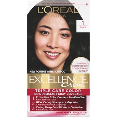 L'Oreal Paris Excellence Creme Permanent Triple Care Hair Color 1 Black Kit - Each