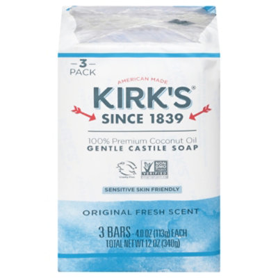Kirks Orginal Coco Castile Bar Soap Pure Botanical Coconut Oil - 3-4 Oz