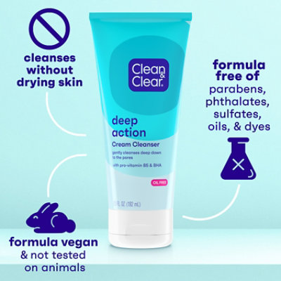 Clean & Clear Cream Cleanser Deep Action Oil Free - 6.5 Oz - Image 2