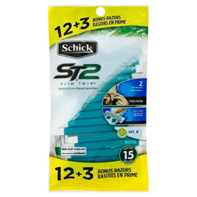 Schick Slim Razors Twin ST2 Sensitive - 15 Count - safeway