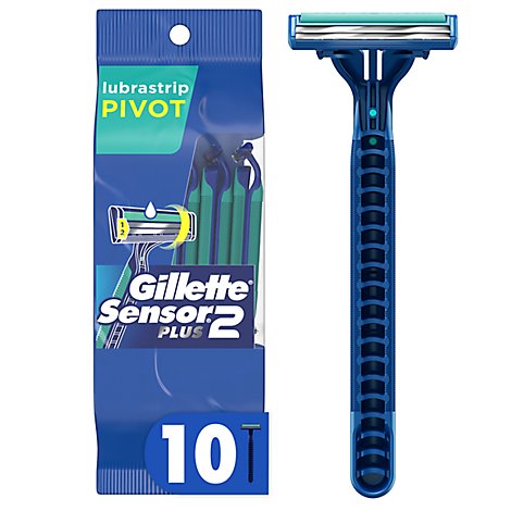 Gillette Sensor2 Plus Razor Disposable For Men Pivoting Head - 10 Count