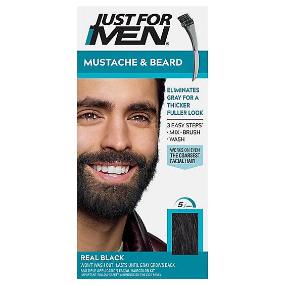 Just For Men Color Gel Brush-In Mustache & Bread Eliminates Gray Real Black M-55 - 2-0.5 Oz