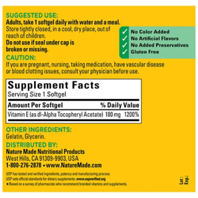 Nature Made Dietary Supplement Softgels Vitamin E 400 IU dl-Alpha - 300 Count - Image 4