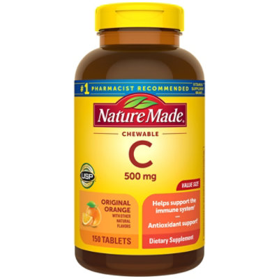 Nature Made Dietary Supplement Tablets Vitamin C Chewable 500 mg Orange - 150 Count - Image 1