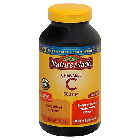 Nature Made Dietary Supplement Tablets Vitamin C Chewable 500 mg Orange - 150 Count