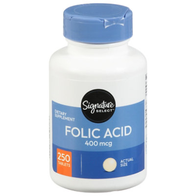 Signature Select/Care Folic Acid 400mcg Dietary Supplement Tablet - 250 Count - Image 1