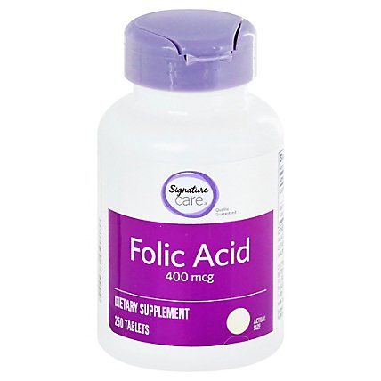 Signature Care Folic Acid 400mcg Dietary Supplement Tablet - 250 Count - Image 1