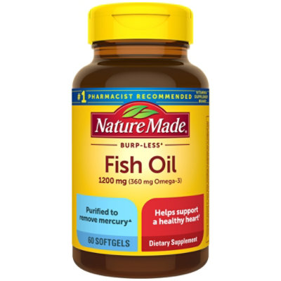 Nature Made Fish Oil Softgels 1200 mg Burp-Less - 60 Count - Image 1