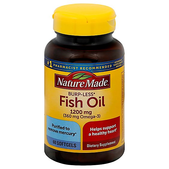 Nature Made Fish Oil Softgels 1200 mg Burp-Less - 60 Count