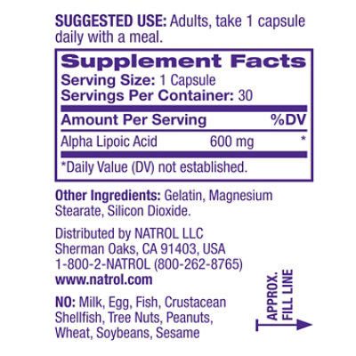 Natrol Alpha Lipoic Acid 600 mg Capsules - 30 Count - Image 3