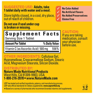 Nature Made Dietary Supplement Caplets Vitamin C 500 mg - 100 Count - Image 4