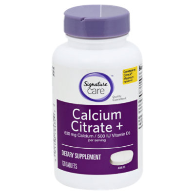 Signature Care Calcium Citrate + Vitamin D3 500IU Dietary Supplement Tablet - 120 Count - Image 1