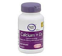Signature Care Calcium 600mg With Vitamin D3 800IU Dietary Supplement Tablet - 120 Count
