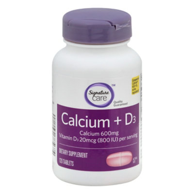 Signature Care Calcium 600mg With Vitamin D3 800IU Dietary Supplement Tablet - 120 Count