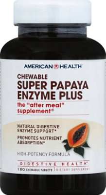 American Health Dietary Supplement Super Papaya Enzyme Plus Chewable - 180 Count