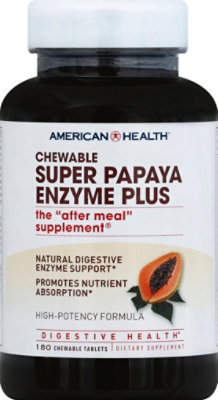 American Health Dietary Supplement Super Papaya Enzyme Plus Chewable - 180 Count - Image 1