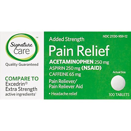 Signature Care Pain Relief Tablet Acetaminophen 250mg Aspirin 250mg Extra Strength - 100 Count - Image 2