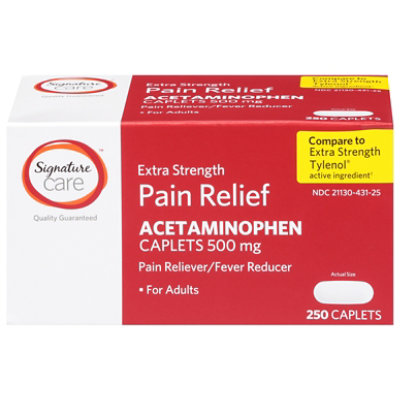 Signature Select/Care Pain Relief Caplet Acetaminophen 500 mg Aspirin Free Extra Strength - 250 Count - Image 3