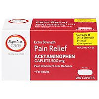 Signature Care Pain Relief Caplet Acetaminophen 500 mg Aspirin Free Extra Strength - 250 Count - Image 2