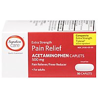 Signature Care Pain Relief Caplet Acetaminophen 500 mg Extra Strength Aspirin Free - 50 Count - Image 2