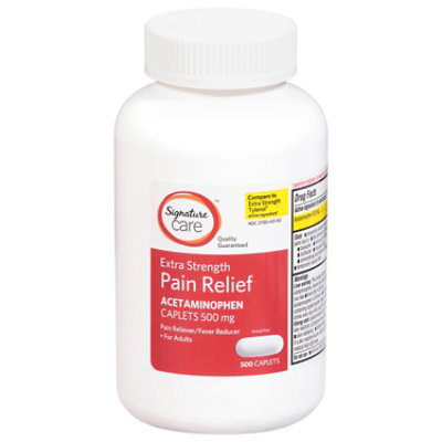 Signature Select/Care Pain Relief Caplet Acetaminophen 500 mg Extra Strength Aspirin Free - 500 Count - Image 1