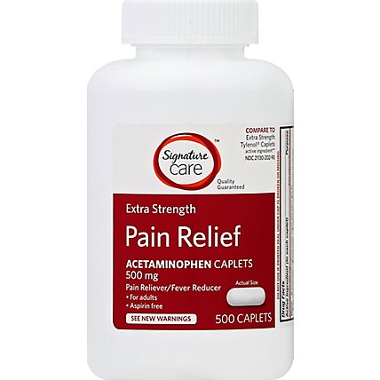 Signature Care Pain Relief Caplet Acetaminophen 500 mg Extra Strength Aspirin Free - 500 Count - Image 2