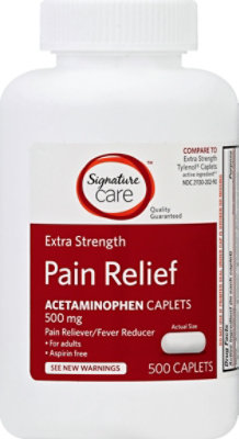 Signature Select/Care Pain Relief Caplet Acetaminophen 500 mg Extra Strength Aspirin Free - 500 Count - Image 2