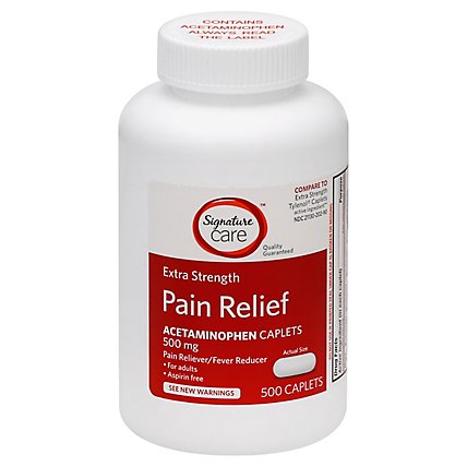 Signature Care Pain Relief Caplet Acetaminophen 500 mg Extra Strength Aspirin Free - 500 Count - Image 1
