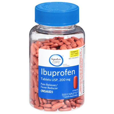 Signature Care Ibuprofen Pain Reliever Fever Reducer USP 200mg NSAID Caplet - 500 Count