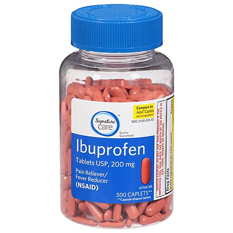 Signature Care Ibuprofen Pain Reliever Fever Reducer USP 200mg NSAID Caplet - 500 Count