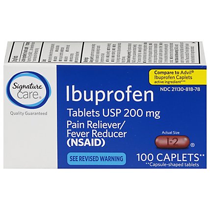 Signature Care Ibuprofen Pain Reliever Fever Reducer USP 200mg NSAID Caplet Blue - 100 Count - Image 2