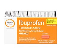 Signature Care Ibuprofen Pain Reliever Fever Reducer USP 200mg NSAID Caplet Orange - 100 Count