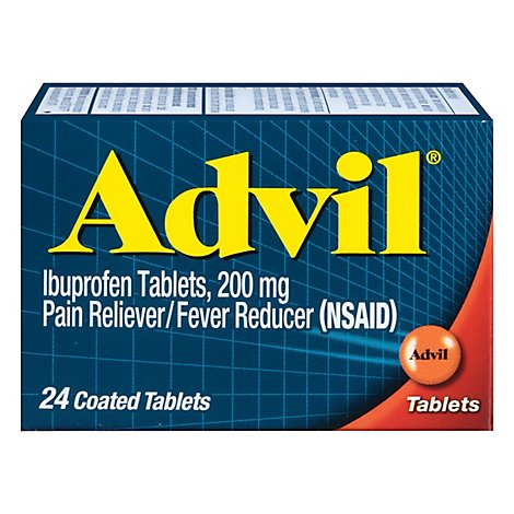 Advil Pain Reliever Fever Reducer Coated Tablet Ibuprofen Temporary Pain Relief - 24 Count