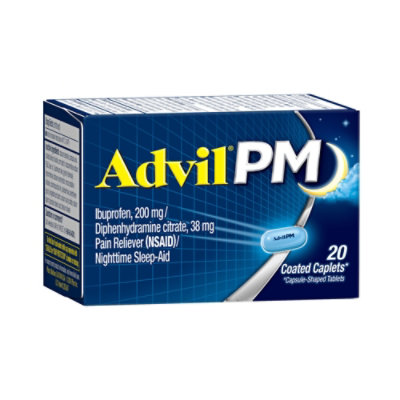 Advil PM Ibuprofen Caplets 200mg Pain Reliever NSAID Nighttime Sleep-Aid - 20 Count - Image 1