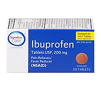 Signature Care Ibuprofen Pain Reliever Fever Reducer USP 200mg NSAID Tablet Blue - 50 Count