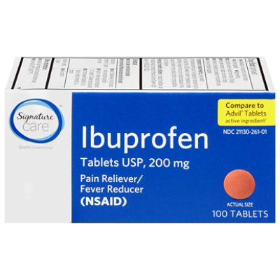 Signature Care Ibuprofen Pain Reliever Fever Reducer USP 200mg NSAID Tablet Blue - 100 Count