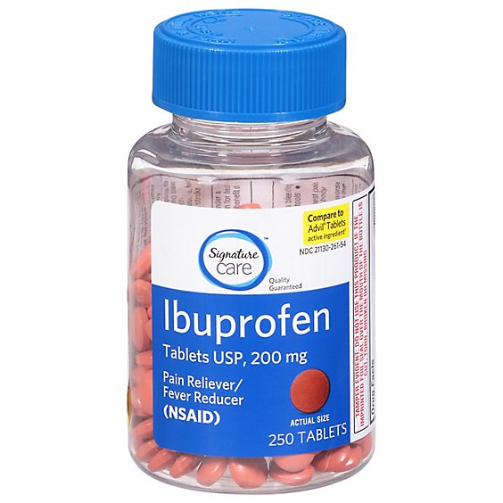 Signature Care Ibuprofen Pain Reliever Fever Reducer USP 200mg NSAID Tablet Blue - 250 Count