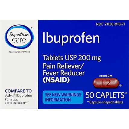 Signature Care Ibuprofen Pain Reliever Fever Reducer USP 200mg NSAID Caplet Blue - 50 Count - Image 2