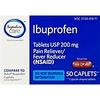 Signature Care Ibuprofen Pain Reliever Fever Reducer USP 200mg NSAID Caplet Blue - 50 Count - Image 2