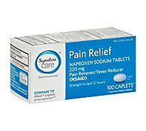 Signature Care Naproxen Sodium Pain Reliever Fever Reducer 220mg NSAID Caplet - 100 Count