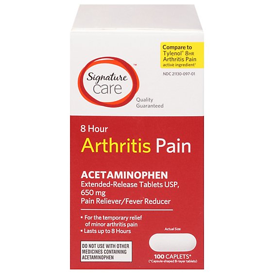 Signature Care Pain Relief Arthritis Caplet Acetaminophen 650mg Fever Reducer - 100 Count
