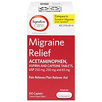 Signature Care Migraine Relief Acetaminophen Aspirin Pain Reliever Coated Caplet - 100 Count - Image 2
