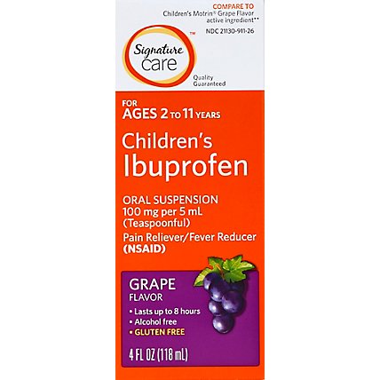 Signature Care Ibuprofen Childrens 100mg PER 5ml Grape Oral Suspension - 4 Fl. Oz. - Image 2