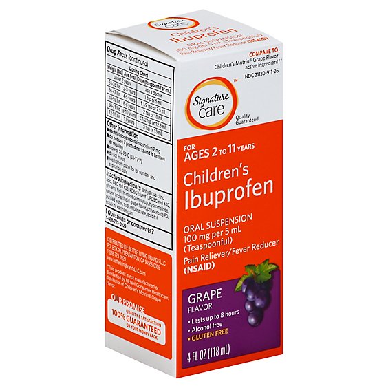 Signature Care Ibuprofen Childrens 100mg PER 5ml Grape Oral Suspension - 4 Fl. Oz.
