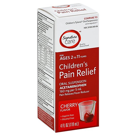 Signature Care Pain Relief Childrens Acetaminophen Oral Suspension Cherry - 4 Fl. Oz.